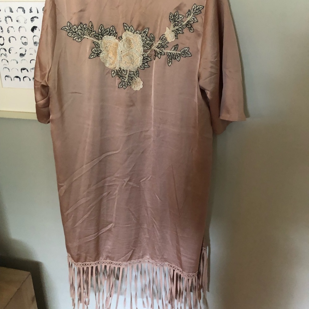 Blush fringe kimono